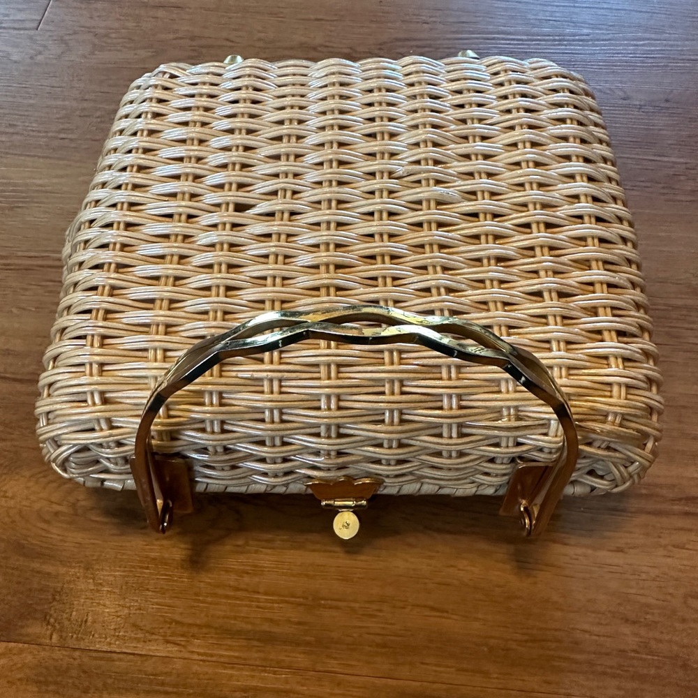 Woven Mini Handbag in Natural Rattan with Gold Hardware - Picture 11 of 13
